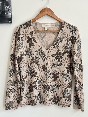100% Cashmere Crewneck Sweater from Mainbocher Beige Mix Medium PTP 19.5 inch